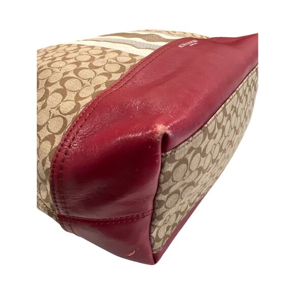 Coach Legacy Signature Striped Tan/Red Duffle AUTHENTIC Crossbody & Shoulder Bag - Picture 5 of 13